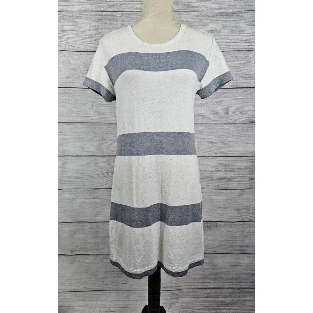 Lou & Grey Soft Striped Tee Shirt Dress Grey and Off White Size Small - Picture 2 of 8